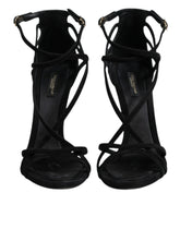 Dolce & Gabbana Black Leather Stiletto Heels Sandals Shoes